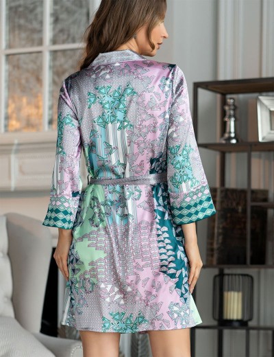 Рубашка-халат из атласа Mia-Amore GEOMETRY 7007, Цвет: изумруд, Размеры: L, изображение 2