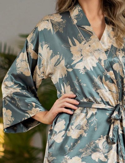 Короткий шёлковый халат Mia-Amore ORNELIA 3833, Цвет: зелёный, Размеры: 4XL/5XL, изображение 5