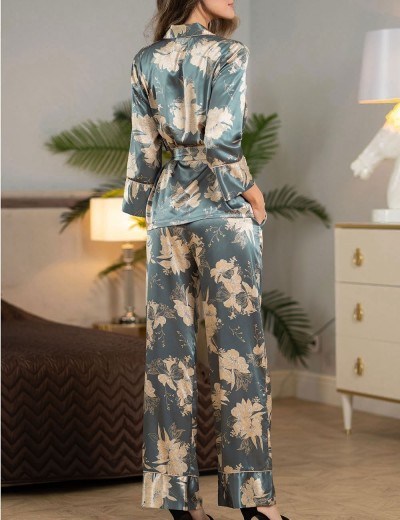 Шёлковая пижама с брюками Mia-Amore ORNELIA 3836, Цвет: зелёный, Размеры: L, изображение 2