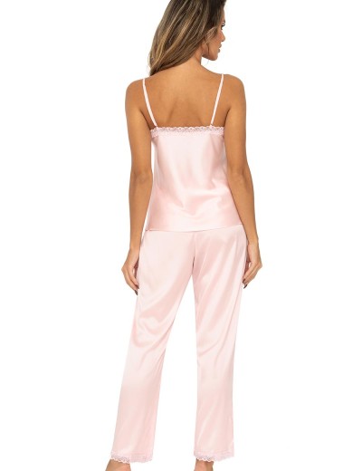 Атласная пижама топ и брюки Donna TIFFANI pyjamas PINK, Цвет: розовый, Размеры: S, изображение 3