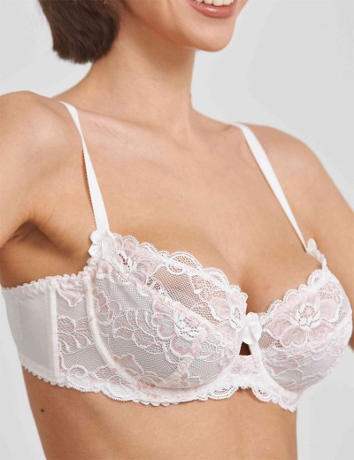 Бюстгальтер мягкий кружевной Simona M 484 молоко-роза, Цвет: молоко-роза, Размеры: 90D, изображение 4