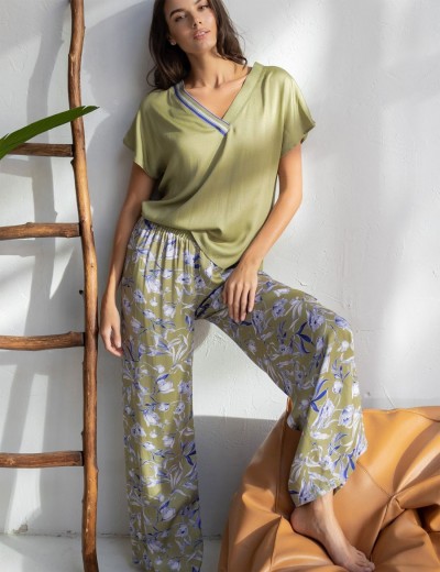 Брючный комплект из вискозы и шёлка Mia-Amore LIBERTINA 1956, Цвет: оливковый, Размеры: S, изображение 3