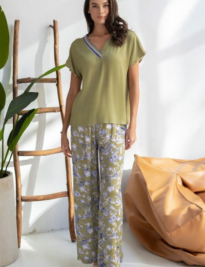 Брючный комплект из вискозы и шёлка Mia-Amore LIBERTINA 1956, Цвет: оливковый, Размеры: S, изображение 4