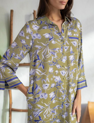 Удлиненная рубашка из вискозы и шёлка Mia-Amore LIBERTINA 1957, Цвет: оливковый, Размеры: XL, изображение 4
