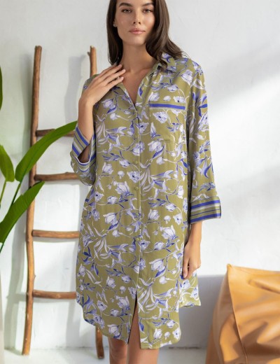 Удлиненная рубашка из вискозы и шёлка Mia-Amore LIBERTINA 1957, Цвет: оливковый, Размеры: XL, изображение 3