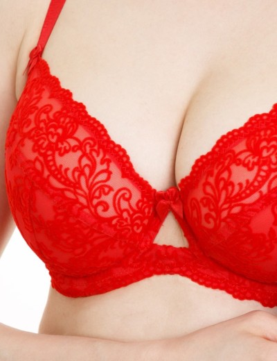 Кружевной мягкий бюстгальтер с флок напылением Simona M 484 бархат красный, Цвет: бархат красный, Размеры: 75C, изображение 3