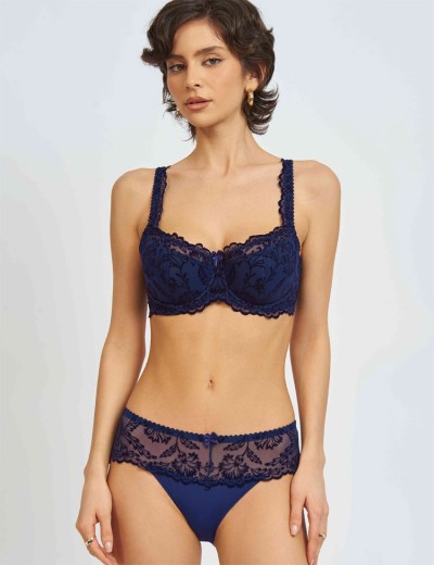 Бюстгальтер балконет с флок напылением Simona M 608 бархат темно-синий, Цвет: бархат темно-синий, Размеры: 80D, изображение 6