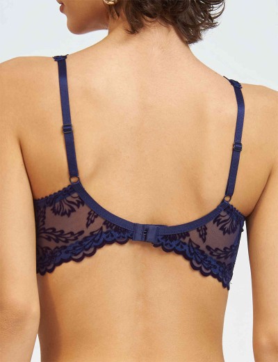 Бюстгальтер балконет с флок напылением Simona M 608 бархат темно-синий, Цвет: бархат темно-синий, Размеры: 80D, изображение 2