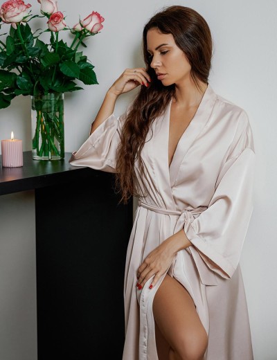 Элегантный халат-кимоно 5senses 7147 бежевый, Цвет: бежевый, Размеры: XS/S/M/L, изображение 3