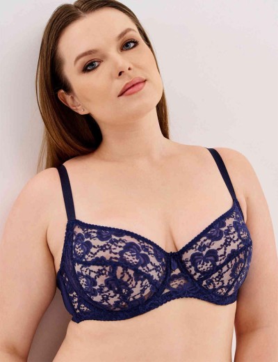 Бюстгальтер с мягкими кружевными чашками Lina A 6010 темно-синий, Цвет: темно-синий, Размеры: 70E, изображение 3
