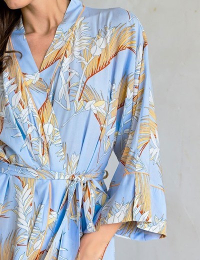 Длинный халат из вискозы Mia-Amore PALM BEACH 1989, Цвет: голубой, Размеры: 4XL/5XL, изображение 3