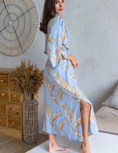 Длинный халат из вискозы Mia-Amore PALM BEACH 1989, Цвет: голубой, Размеры: 4XL/5XL, изображение 2