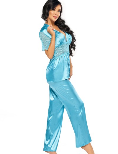 Атласная пижама с брюками Beauty Night MISSY SET TURQUOISE, Цвет: бирюзовый, Размеры: L/XL, изображение 2