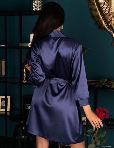 Атласный пеньюар LIVIA CORSETTI LC 90520 EDELINA SZLAFROK NAVY BLUE, Цвет: темно-синий, Размеры: S, изображение 2