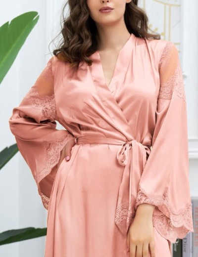 Шелковый халат длиной в пол Mia-Amore AURELIA 3899 чайная роза, Цвет: чайная роза, Размеры: 2XL/3XL, изображение 4