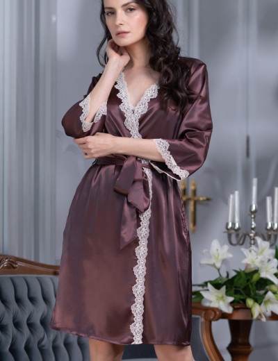 Атласный халат-кимоно Mia-Mella JULIA 8733 шоколадный, Цвет: шоколадный, Размеры: 2XL/3XL, изображение 3