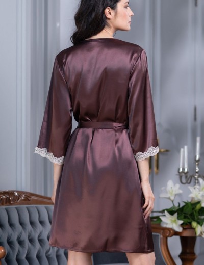 Атласный халат-кимоно Mia-Mella JULIA 8733 шоколадный, Цвет: шоколадный, Размеры: 2XL/3XL, изображение 2