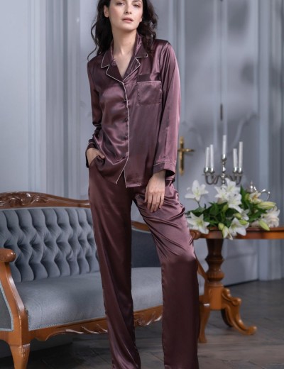 Атласная пижама с брюками Mia-Mella JULIA 8736 шоколадный, Цвет: шоколадный, Размеры: XL, изображение 3