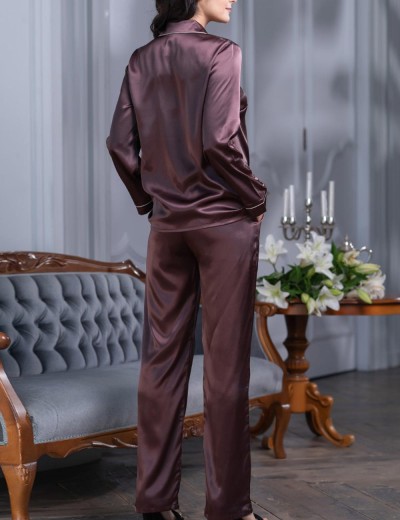 Атласная пижама с брюками Mia-Mella JULIA 8736 шоколадный, Цвет: шоколадный, Размеры: XL, изображение 2