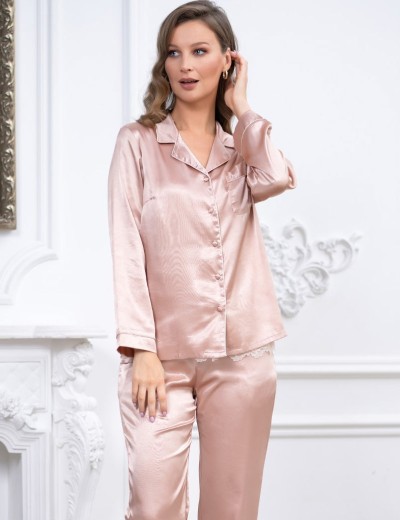 Атласная пижама с брюками Mia-Mella JULIA 8736 светлая пудра, Цвет: светлая пудра, Размеры: L, изображение 3
