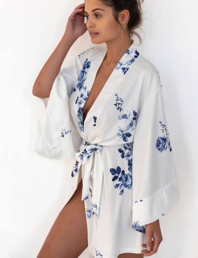 Атласный халат- кимоно Sensis GLADYS, Цвет: белый, Размеры: L/XL, изображение 3