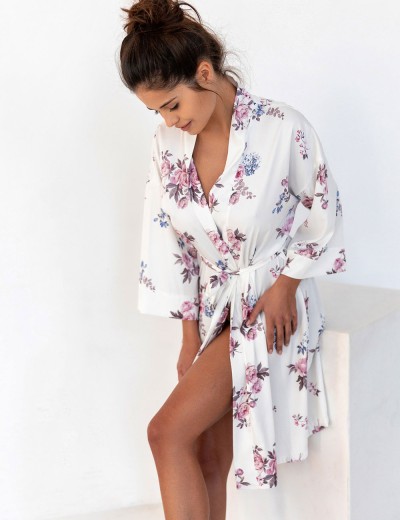 Атласный халат под пояс Sensis LUCRETIA, Цвет: белый, Размеры: L/XL, изображение 3