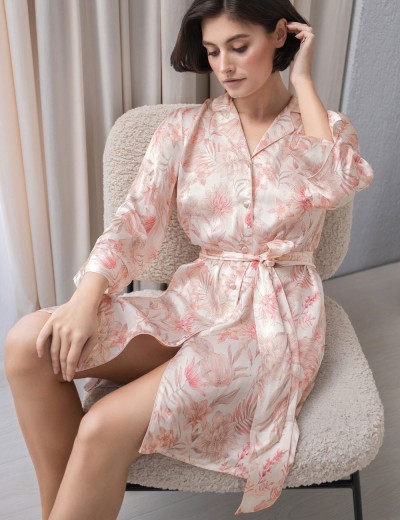 Шелковая рубашка-халат Mia-Amore MOLLY 1927, Цвет: персиковый, Размеры: L, изображение 4