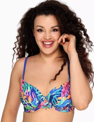 Мягкий купальный лиф Ava SK144 M etnic blue, Цвет: флора синий, Размеры: 80E, изображение 3