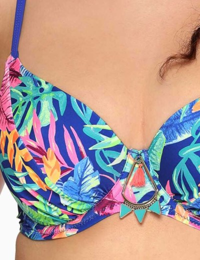 Мягкий купальный лиф Ava SK144 M etnic blue, Цвет: флора синий, Размеры: 80E, изображение 4