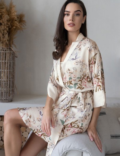 Короткий шелковый халат Mia-Amore AMELY 5043 молоко, Цвет: молоко, Размеры: L/XL, изображение 3