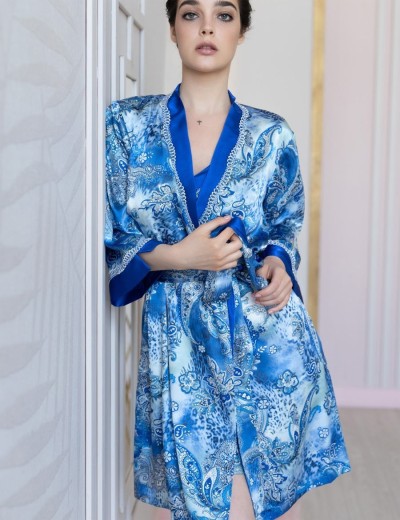 Халат женский шелк Mia-Amore ARIEL 3093, Цвет: синий, Размеры: 2XL/3XL, изображение 3