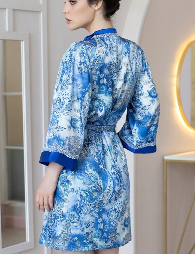 Халат женский шелк Mia-Amore ARIEL 3093, Цвет: синий, Размеры: 2XL/3XL, изображение 2