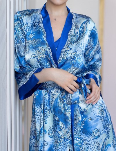 Халат женский шелк Mia-Amore ARIEL 3093, Цвет: синий, Размеры: 2XL/3XL, изображение 4