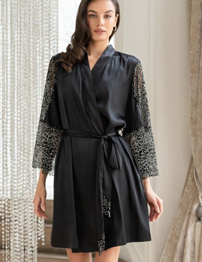 Атласный халат Mia-Amore MISTY 7263 черный, Цвет: черный, Размеры: L/XL, изображение 4