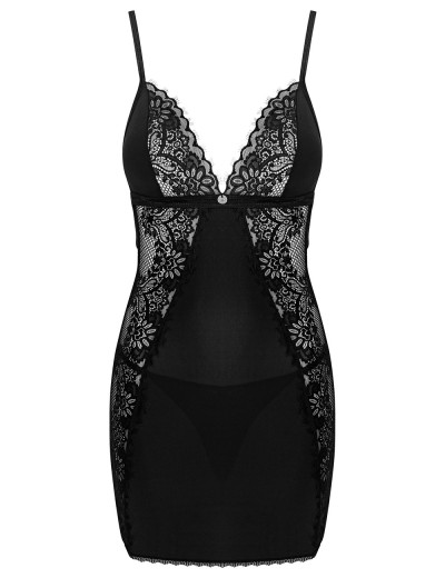 Черная сорочка + стринги Obsessive MADERRIS CHEMISE, Цвет: черный, Размеры: XS/S, изображение 3