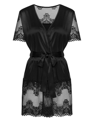 Короткий пеньюар Obsessive MADERRIS PEIGNOIR, Цвет: черный, Размеры: XS/S, изображение 3