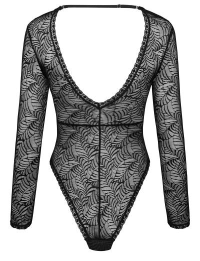 Кружевное боди с длинными рукавами Obsessive MERLYS TEDDY, Цвет: черный, Размеры: XS/S, изображение 4