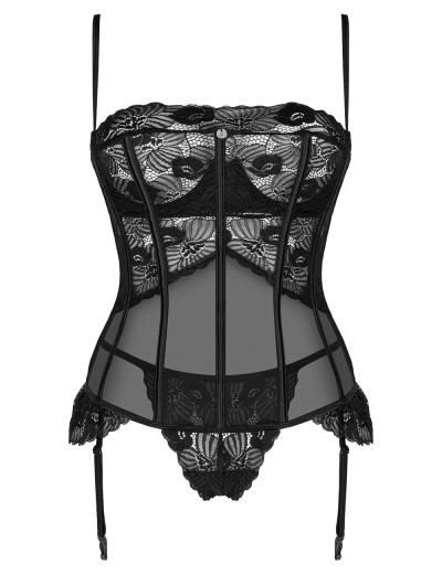 Корсет + стринги Obsessive SERENA LOVE CORSET, Цвет: черный, Размеры: XS/S, изображение 3