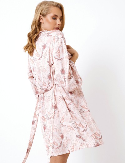 Атласный халат Aruelle ASTRID, Цвет: бежевый/розовый, Размеры: M, изображение 2