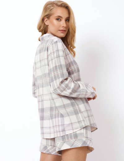 Фланелевая пижама с шортами Aruelle AVERY, Цвет: серый/бежевый, Размеры: L, изображение 2