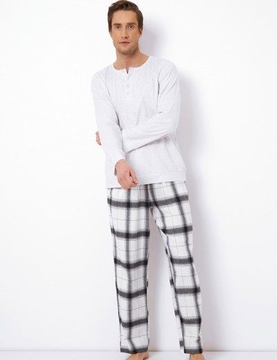 Мужская пижама с фланелевыми штанами Aruelle COOPER, Цвет: серый/белый, Размеры: M, изображение 2