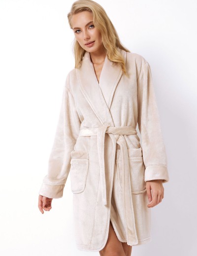 Плюшевый женский халат Aruelle EVA CREME, Цвет: кремовый, Размеры: S, изображение 2