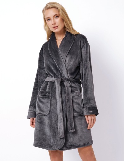Плюшевый женский халат Aruelle EVA DARK GREY, Цвет: темно-серый, Размеры: 2XL, изображение 2