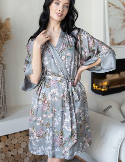 Короткий шелковый халат Mia-Amore AMELY 5043 серый, Цвет: серый, Размеры: S/M, изображение 3