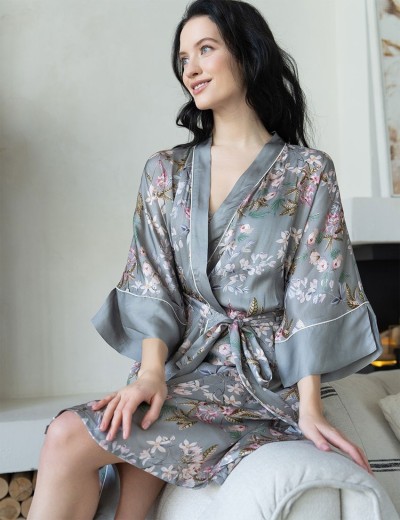 Короткий шелковый халат Mia-Amore AMELY 5043 серый, Цвет: серый, Размеры: S/M, изображение 4