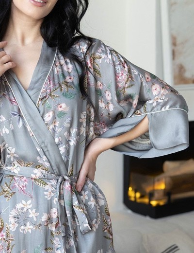 Короткий шелковый халат Mia-Amore AMELY 5043 серый, Цвет: серый, Размеры: S/M, изображение 5