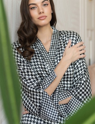 Шелковый халат женский Mia-Amore JULIANNA 3973, Цвет: черно-белый, Размеры: L/XL, изображение 3