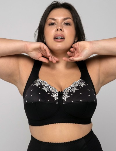 Бюстгальтер больших размеров Valmira 1107 / 1108 черный с белой вышивкой, Цвет: черный с белой вышив, Размеры: 85D, изображение 6