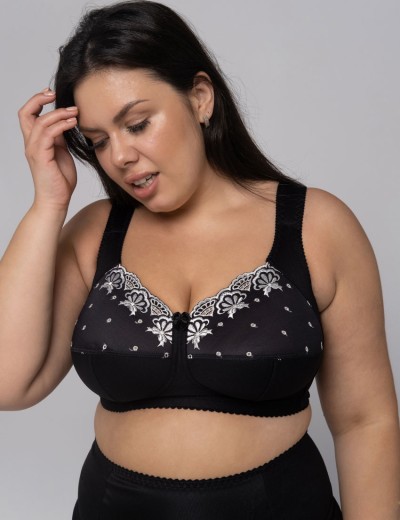 Бюстгальтер больших размеров Valmira 1107 / 1108 черный с белой вышивкой, Цвет: черный с белой вышив, Размеры: 85D, изображение 3