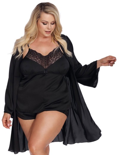 Черный пеньюар Gorgeous LAURA ROBE, Цвет: черный, Размеры: 3XL/4XL, изображение 2